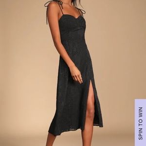 Loveliest Looks Black Floral Jacquard Tie-Strap Midi Dress  Lulus
